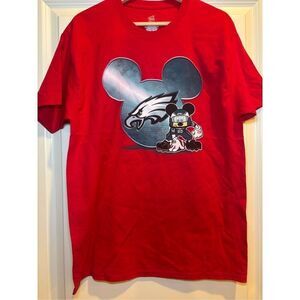 Hanes Red Short Sleeve Graphic Tee with Black and Gray Mickey-Eagles Design